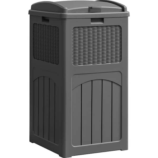 16.5 in. W x 15.7 in. D x 31.5 in. H Gray Outdoor Trash Can with Dual Lid for Patio and Backyard Trash Can Storage