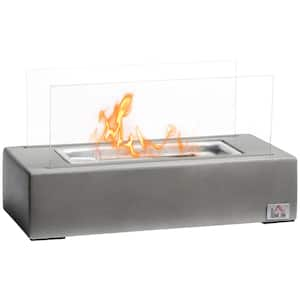 13 in. W Direct Vent Portable Concrete Tabletop Ethanol Fireplace with Lid in Light Gray