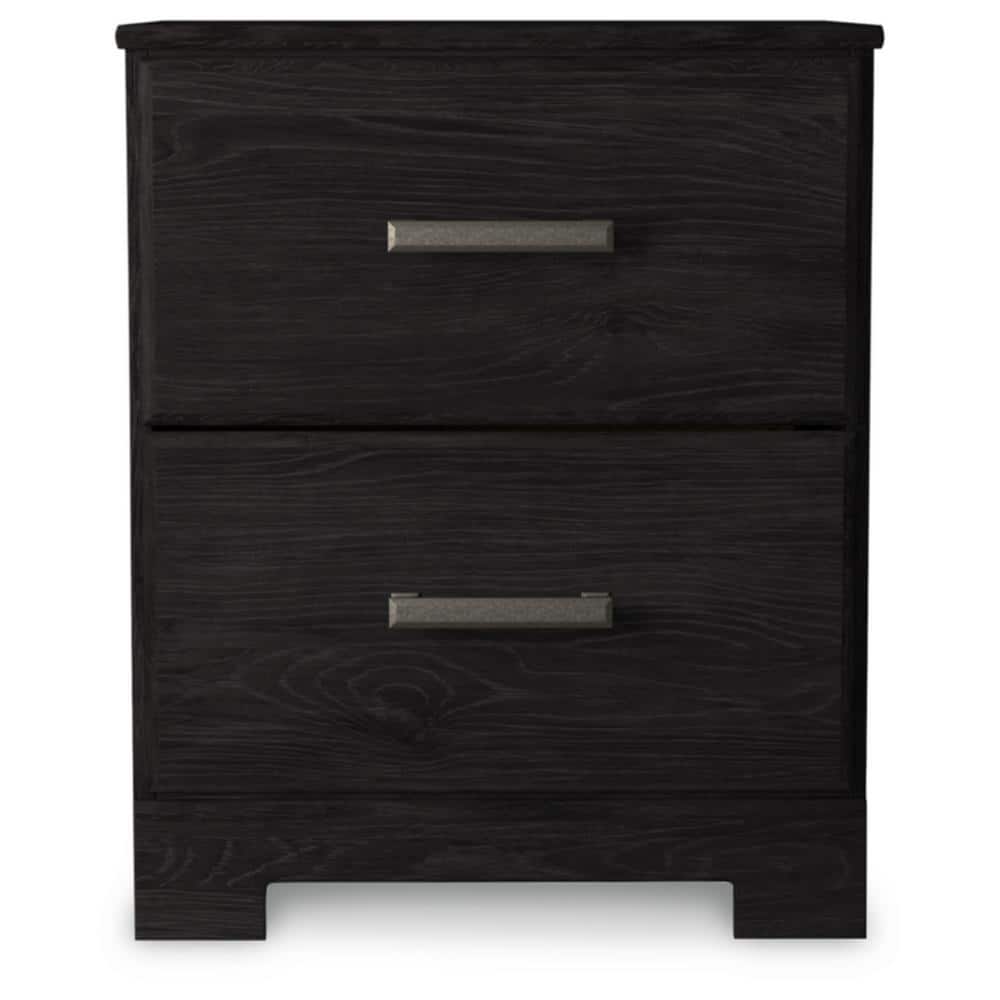 Black Transitional 2-Drawer Nightstand with Pewter Handles