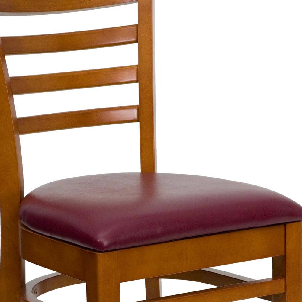 Cherry Wood Ladder Back Chair with Burgundy Vinyl Seat