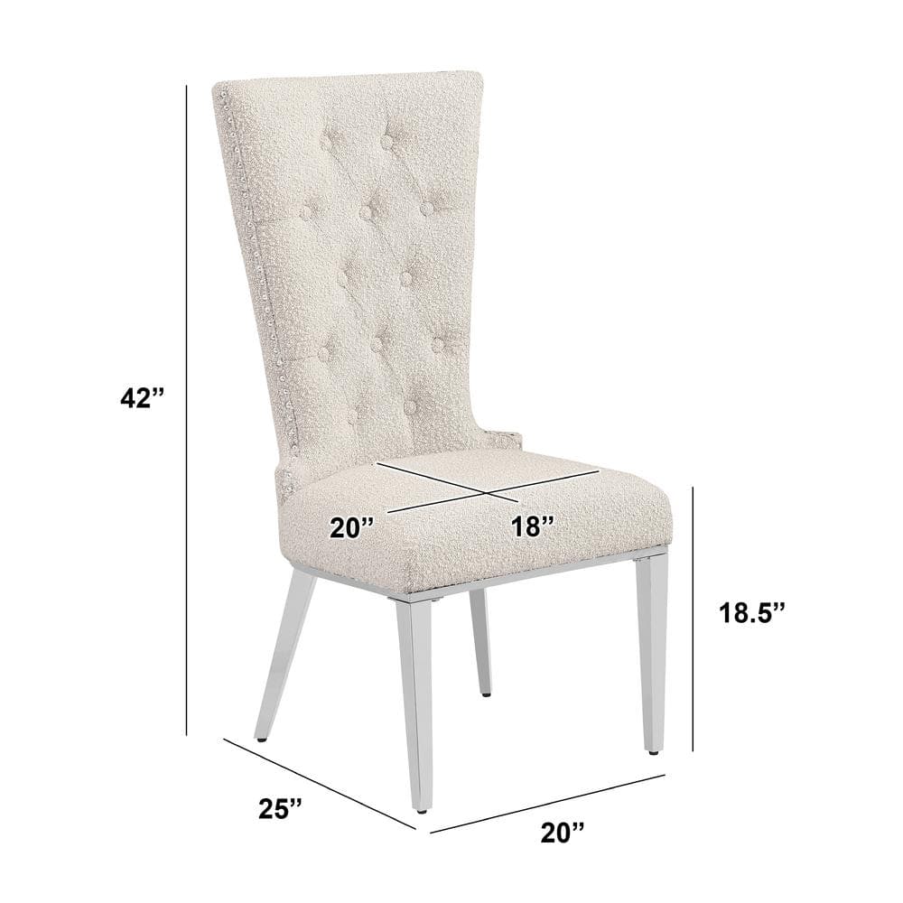 Elegant Cream Boucle Upholstered Side Chair with Silver Legs