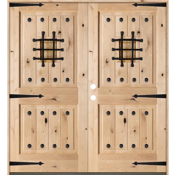 Krosswood Doors 72 in. x 80 in. Mediterranean Knotty Alder Square Top Unfinished Right-Hand Inswing Wood Double Prehung Front Door