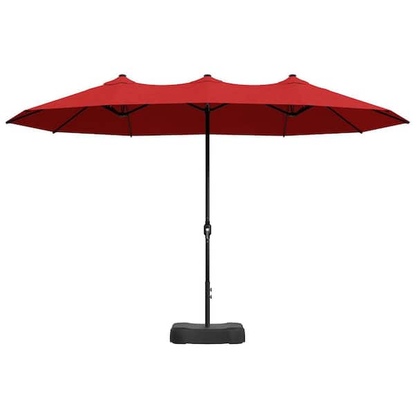 JOYSIDE 15 ft. Outdoor Market Patio Umbrella Double Sided Umbrella with Base in Red