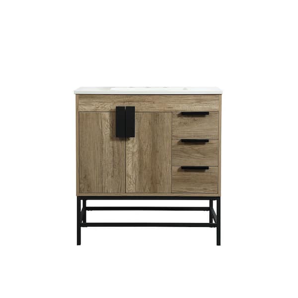 Unbranded Timeless Home 32 in. W x 22 in. D x 33.5 in. H Bath Vanity in Natural Oak with Ivory White Engineered Stone Top