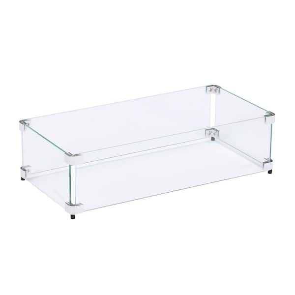 Celestial Fire Glass 23.5 in. x 11.5 in. Tempered Glass Fire Pit Wind Guard for 18 in. x 6 in. Rectangular Drop-In Fire Pit Pan