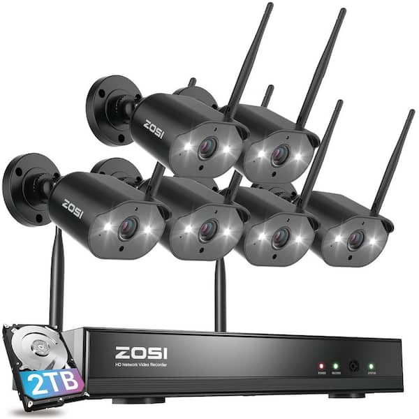 ZOSI 8-Channel H.265+ 3MP 2K 2TB Hard Drive NVR Wireless Security Camera System with 6 Outdoor Wi-Fi IP Cameras-Black