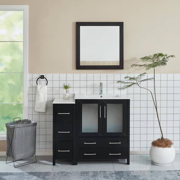 Vanity Art 42 in. W x 18 in. D x 36 in. H Bathroom Vanity in Espresso with Single Basin Vanity Top in White Ceramic and Mirror