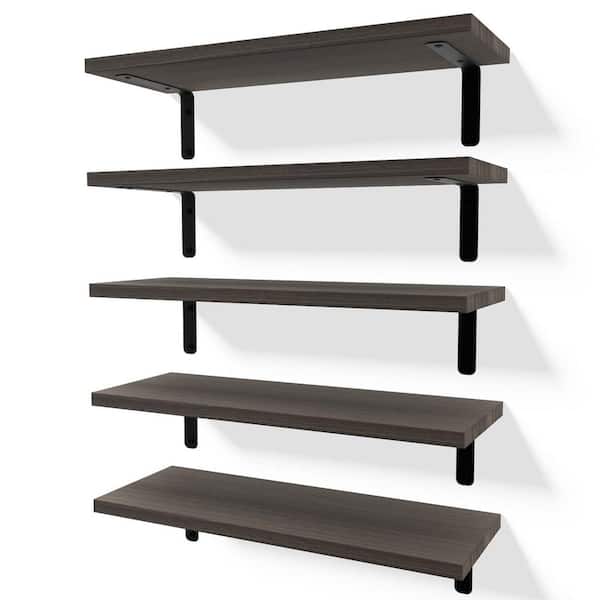 Unbranded 16.5in. W x 5.7 in. D Brown Rustic Wood Wall Shelves for Bedroom, Decorative Wall Shelf (Set of 5)