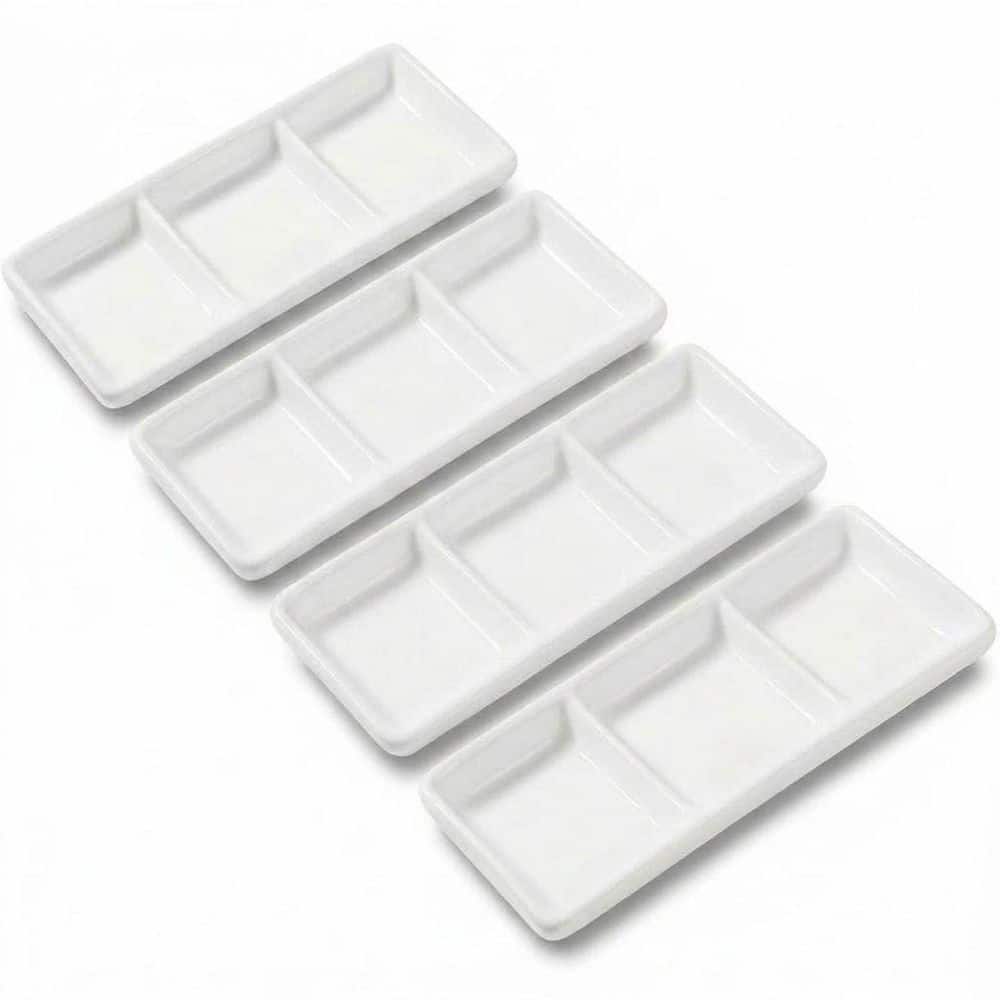 4-Pack White Ceramic 3-Compartment Appetizer Serving Plates 5.83 x 2.4 in. Divided Sauce Dishes 4Pcs price history on PriceWatchPro
