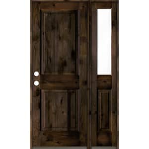 44 in. x 80 in. Rustic knotty alder Right-Hand/Inswing Clear Glass Black Stain Square Top Wood Prehung Front Door w/RHSL