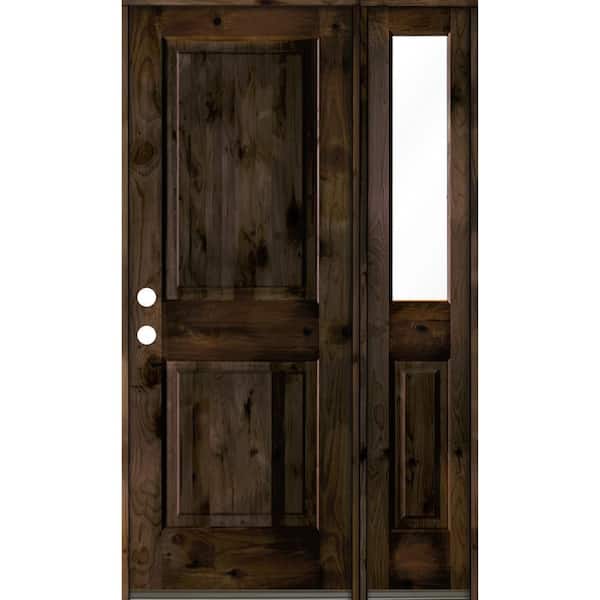 Krosswood Doors 44 in. x 80 in. Rustic knotty alder Right-Hand/Inswing Clear Glass Black Stain Square Top Wood Prehung Front Door w/RHSL