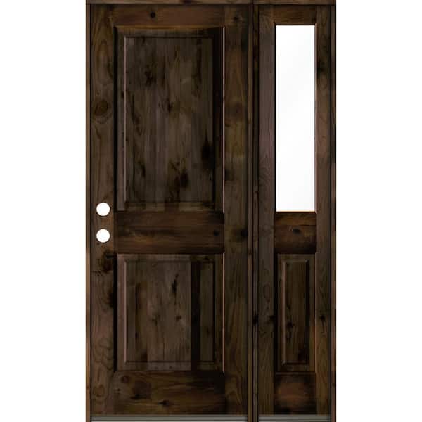 Krosswood Doors 46 in. x 80 in. Rustic knotty alder Right-Hand/Inswing Clear Glass Black Stain Square Top Wood Prehung Front Door w/RHSL