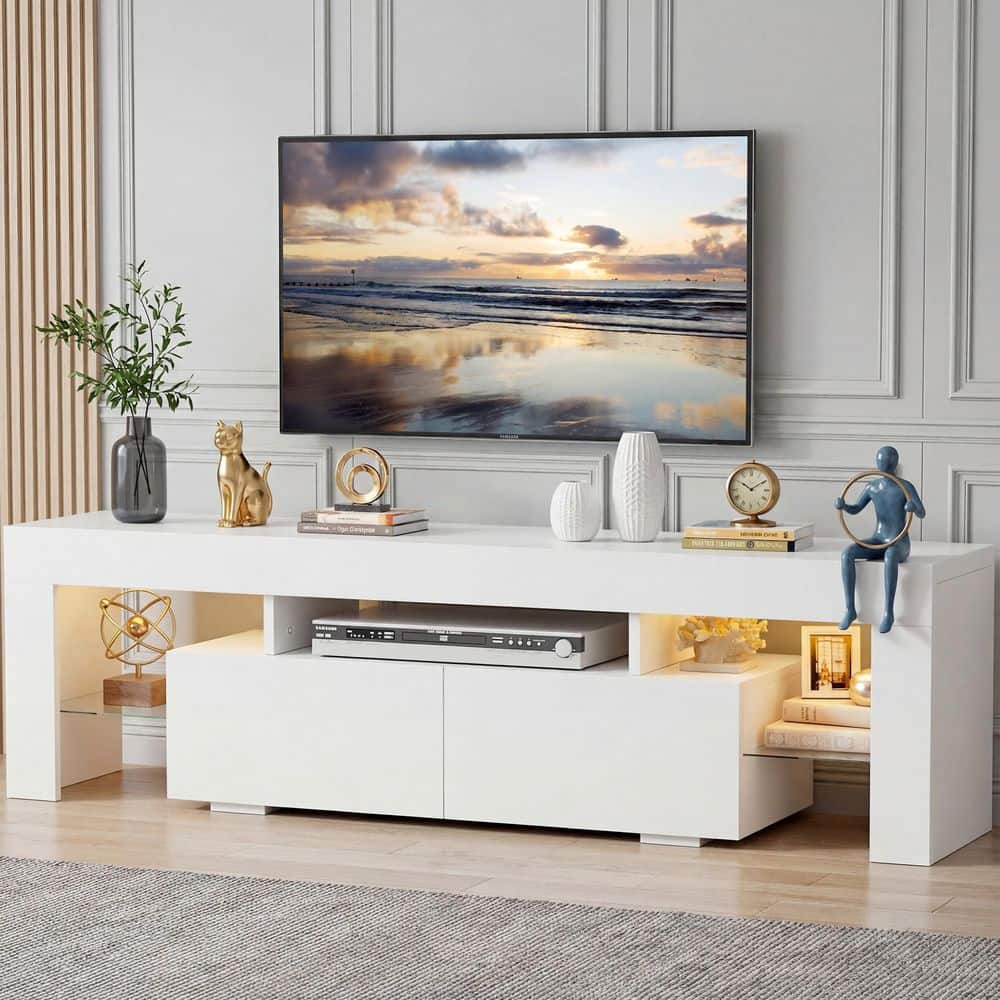 LACOO 62 in. Cyber Vibe White TV Stand Fits TV's up to 70 in