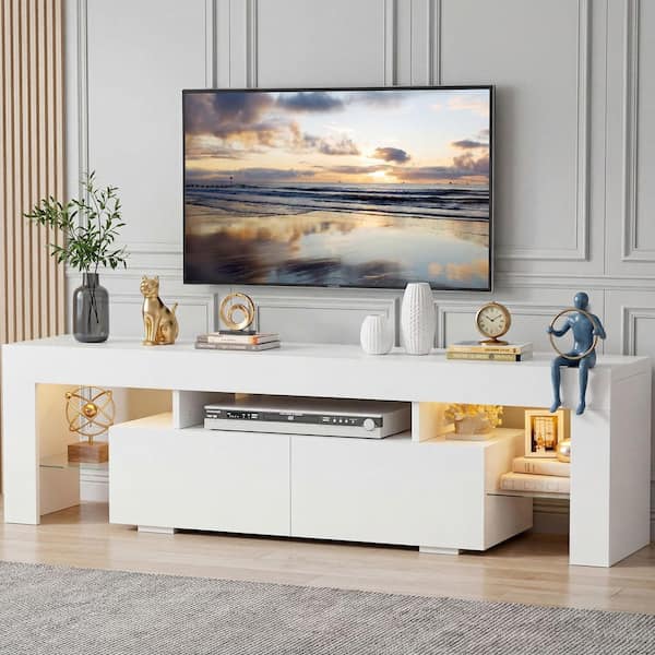 LACOO 62 in. Cyber Vibe White TV Stand Fits TV's up to 70 in
