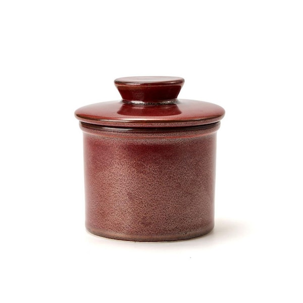 6 oz. Ceramic Butter Crock in Brown, Butter Dish With Water Line for Spreadable Fresh Butter