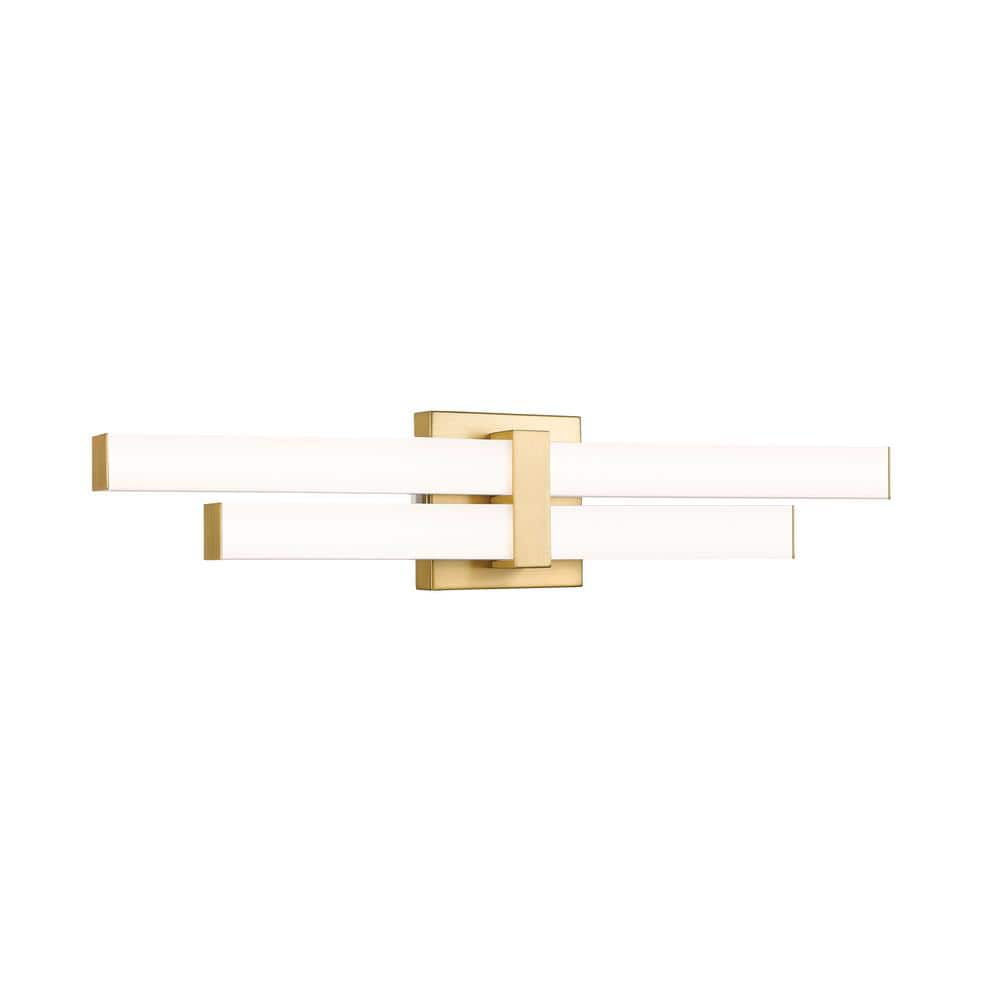 Zane 25 in. 2-Light Modern Gold Integrated LED Vanity Light with Frosted Pl