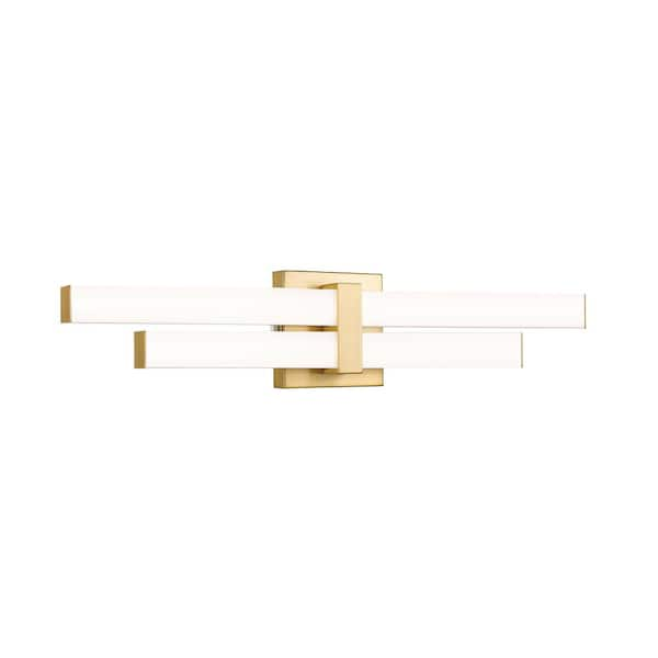 Unbranded Zane 25 in. 2-Light Modern Gold Integrated LED Vanity Light with Frosted Plastic Shade