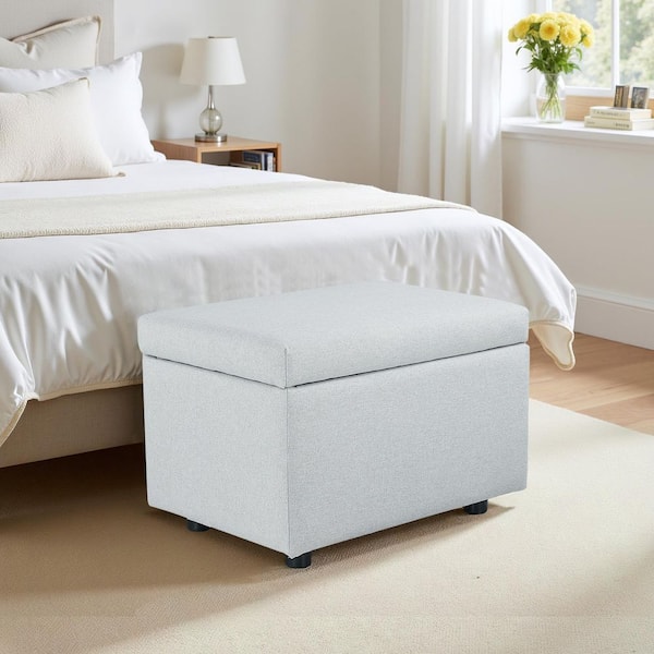 WONDER COMFORT Light Gray Fabric Rectangle Accent Medium Ottoman Footstool with Hide Storage and Flip Top for Living Room Bedroom