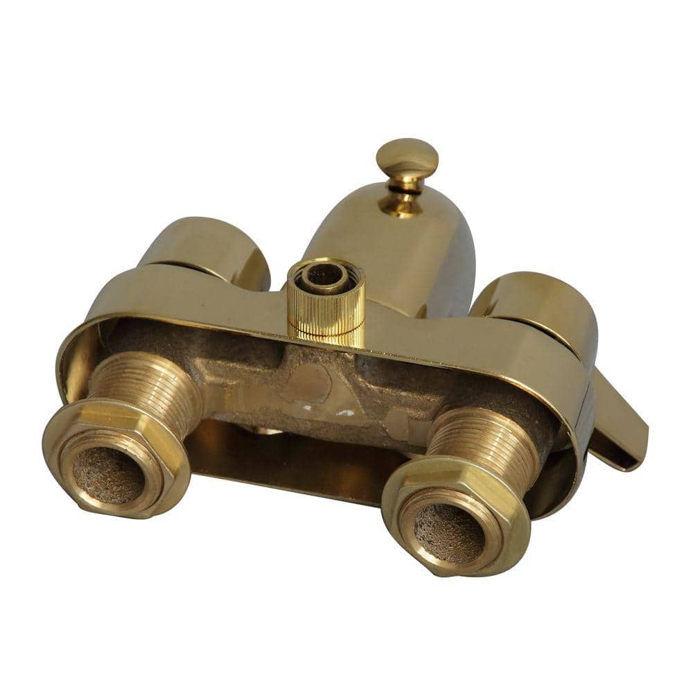 Polished Brass Wall-Mounted Lever Faucet with Diverter