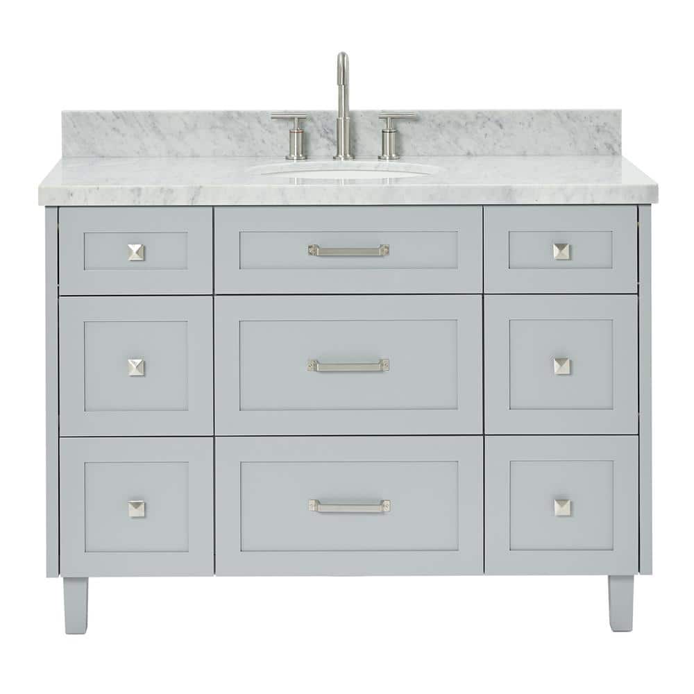 Gray Solid Wood Single Sink Bathroom Vanity with Carrara Marble Top
