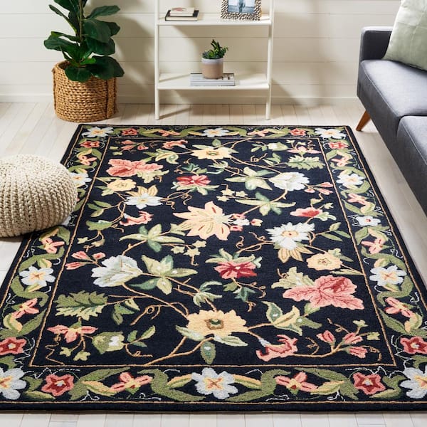 Chelsea Black Doormat 3 ft. x 4 ft. Gradient Border Floral Area Rug