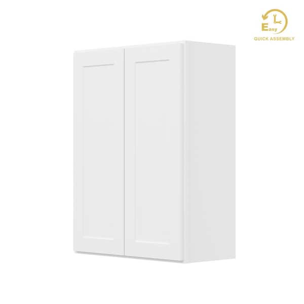 Easy-DIY 27 in. W x 12 in. D x 36 in. H Ready to Assemble Wall Kitchen Cabinet in Shaker White 2-Doors 2-Shelves