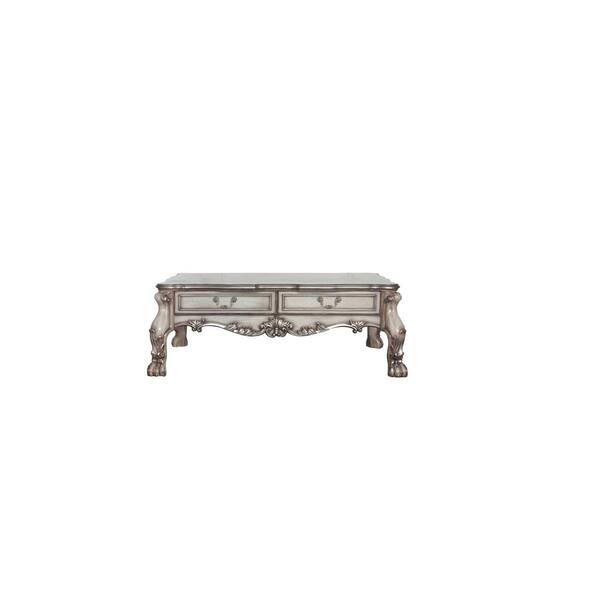 HomeRoots Amelia 38 in. Vintage Bone White Finish Rectangle Wood Coffee Table with Storage, Solid Wood