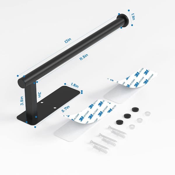 Stainless Steel Paper Towel Holder with Under Cabinet, Self Adhesive and Wall Mount for Kitchen, Matte Black (1-Pack)