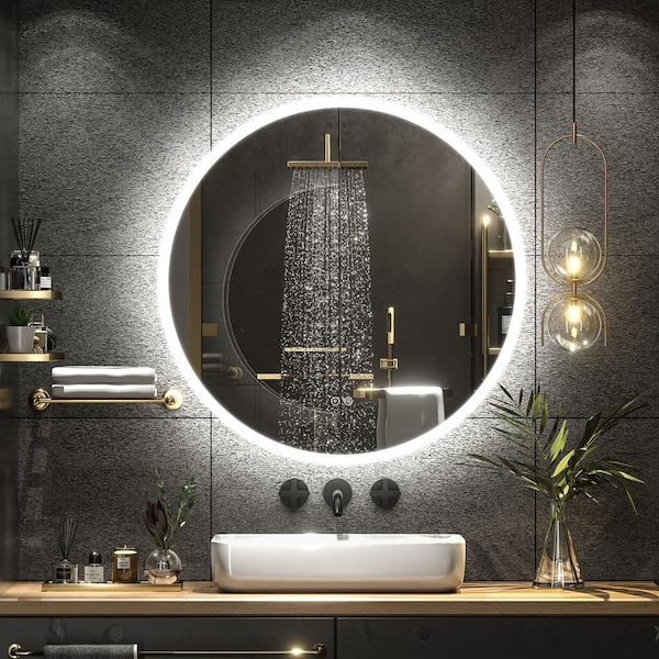 KIOTEE 24 in. W x 24 in. H Round Frameless Backlit LED Anti-Fog Wall Bathroom Vanity Mirror in Tempered Glass