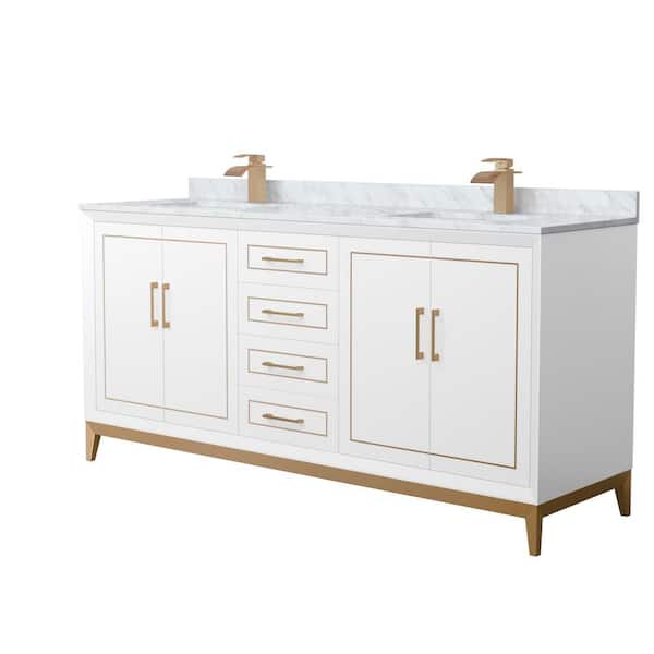 Wyndham Collection Marlena 72 in. W x 22 in. D x 35.25 in. H Double Bath Vanity in White with White Carrara Marble Top