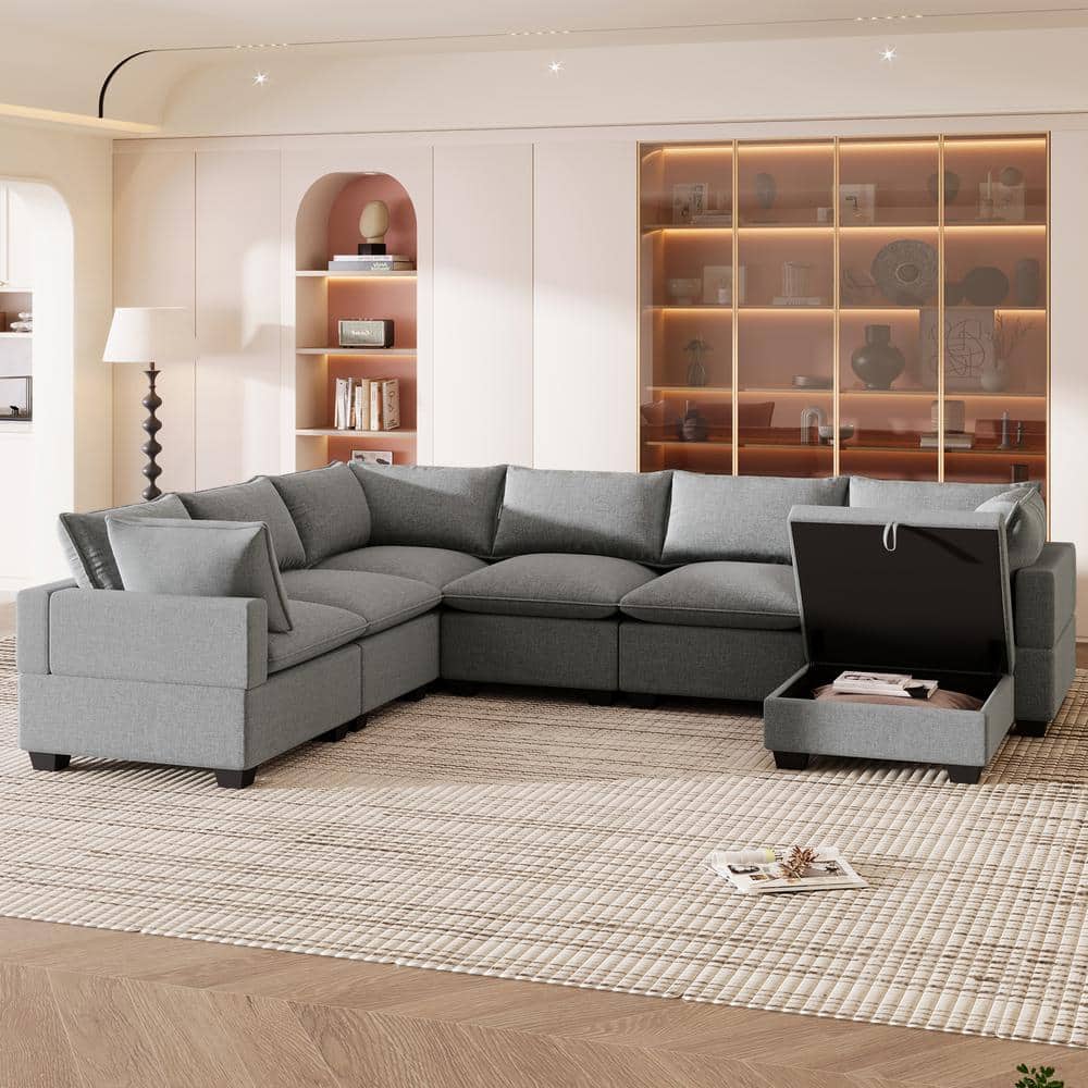 Allmodern clarita overstuffed modular sectional with ottoman fabric sales