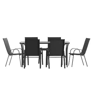 Black 7-Piece Metal Rectangle Outdoor Dining Set