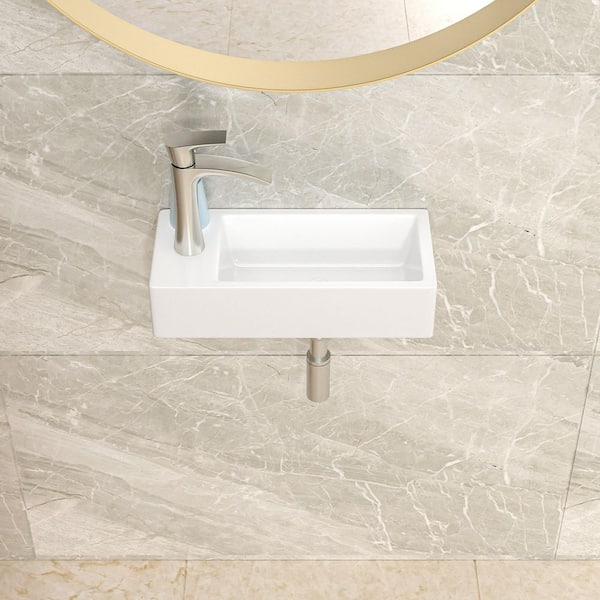 18 in. x 10 in. Ceramic Rectangular Vessel Sink Wall Mount Bathroom Sink in White