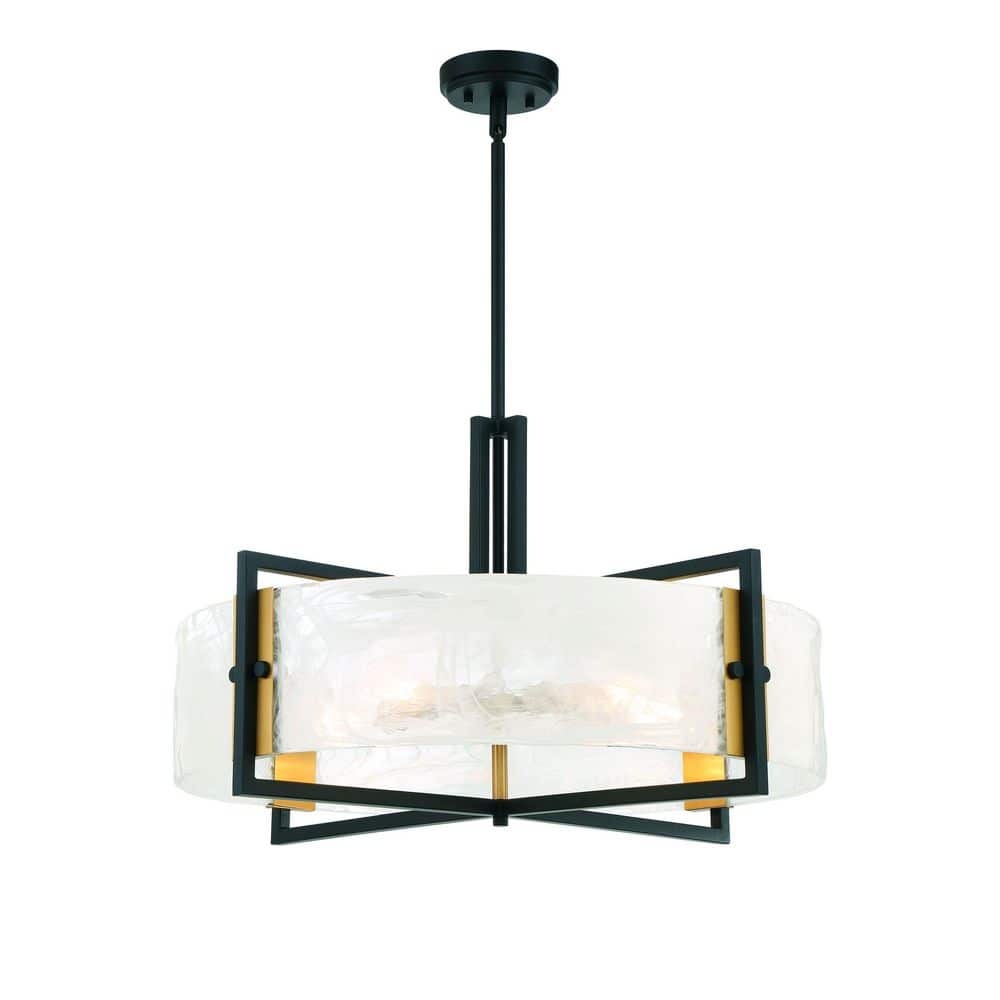 Hayward 5-Light Matte Black and Brass Pendant with Glass Shade
