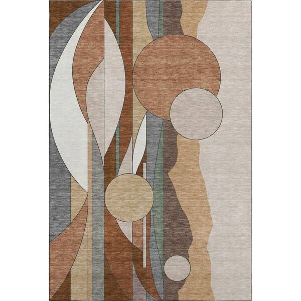Mayfield Premium Machine Washable Abstract AMF2252 Copper 5 ft. x 7 ft. 6 in. Area Rug
