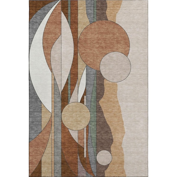 Mayfield Premium Machine Washable Abstract AMF2252 Copper 8 ft. x 10 ft. Area Rug