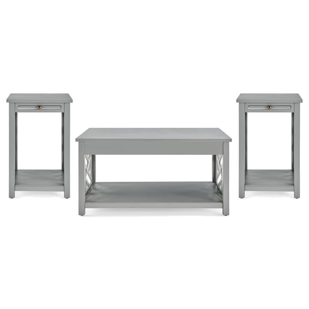 Coventry 3-Piece 36 in. Gray Medium Rectangle Wood Coffee Table Set with Tr