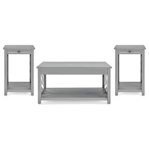 Coventry 3-Piece 36 in. Gray Medium Rectangle Wood Coffee Table Set with Tray