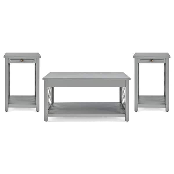 Alaterre Furniture Coventry 3-Piece 36 in. Gray Medium Rectangle Wood Coffee Table Set with Tray