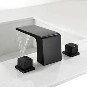Deck Mount 8 in. Widespread 2-Handle Waterfall Bathroom Faucet in Matte Black
