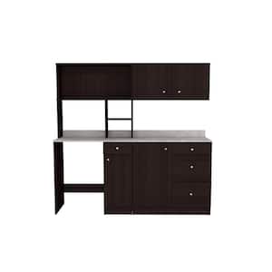 Ready to Assemble 72 in. W x 19.69 in. D x 70.87 in. H Wood Breakroom Kitchen Storage Cabinet in Espresso/Stone Finish
