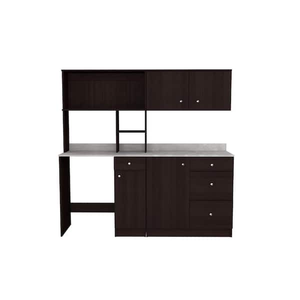 Inval Ready to Assemble 72 in. W x 19.69 in. D x 70.87 in. H Wood Breakroom Kitchen Storage Cabinet in Espresso/Stone Finish