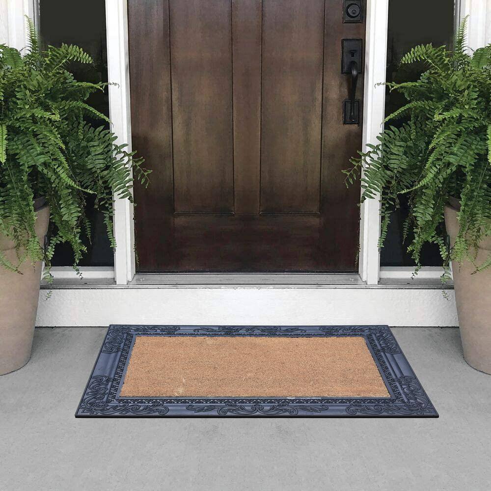 Black and Natural Coir Rubber Outdoor Doormat, 24x36