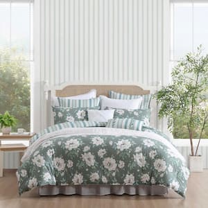 Wisley Floral 5-Piece Sage Green 100% Cotton Twin Comforter Set