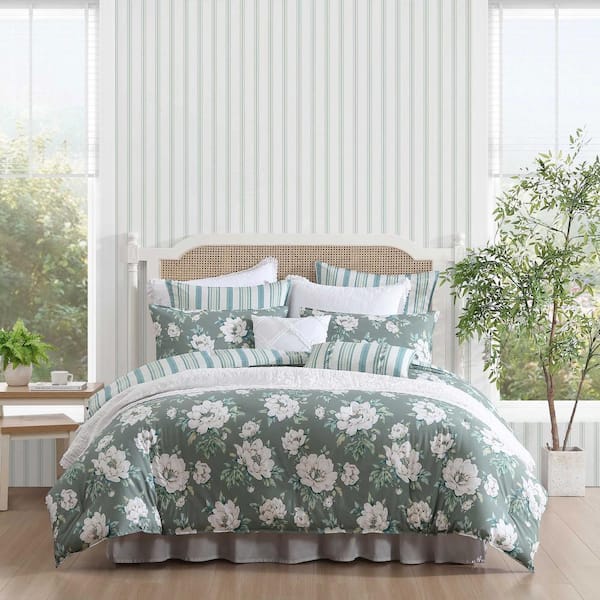 Laura Ashley Wisley Floral 5-Piece Sage Green 100% Cotton Twin Comforter Set
