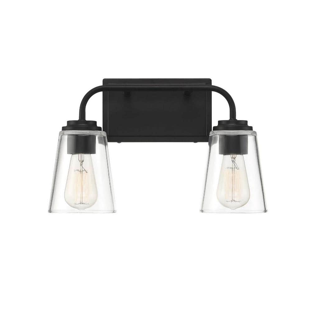 15 in. W x 9.75 in. H 2-Light Matte Black Bathroom Vanity Light with Clear Glass Shades price history on PriceWatchPro