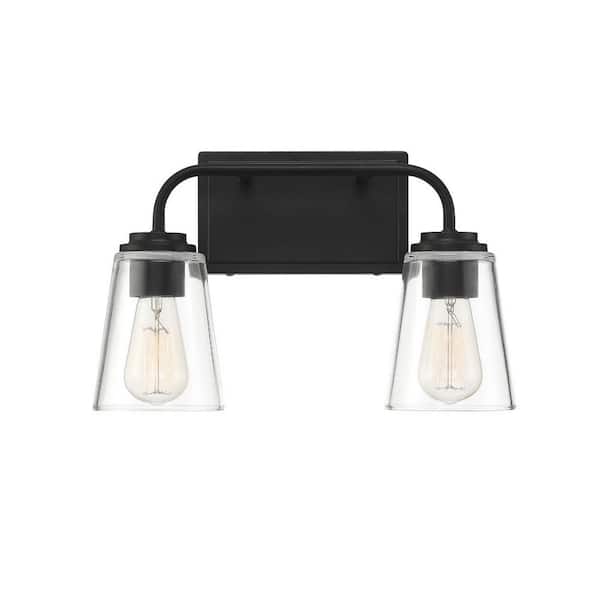 TUXEDO PARK LIGHTING 15 in. W x 9.75 in. H 2-Light Matte Black Bathroom Vanity Light with Clear Glass Shades