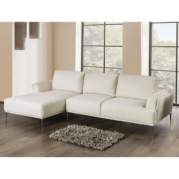 Furniture of America Orlandi 113 in. Flared Arm 1-Piece Chenille L-Shaped Sectional Sofa in Beige With Extendable Backrest