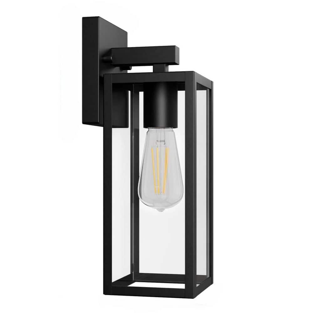 Modern Style 12.4 in. Matte Black Toughened Clear Glass and Metal Waterproof Exterior Outdoor Wall Sconce 2-Pack price history on PriceWatchPro