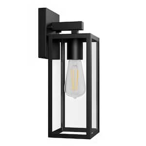 Modern Style 12.4 in. Matte Black Toughened Clear Glass and Metal Waterproof Exterior Outdoor Wall Sconce 2-Pack